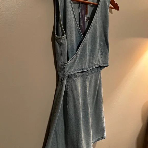 Anne Klien Denim Sleeveless Crisscross Front W/ Full Zipper Back Jumper - Size 2 - Picture 3 of 8
